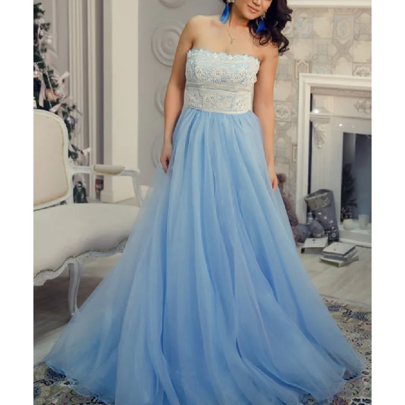 A-line Tulle Straight Neckline Backless Lace Beaded Prom Dresses, FC1589 Tunics Favorite customer