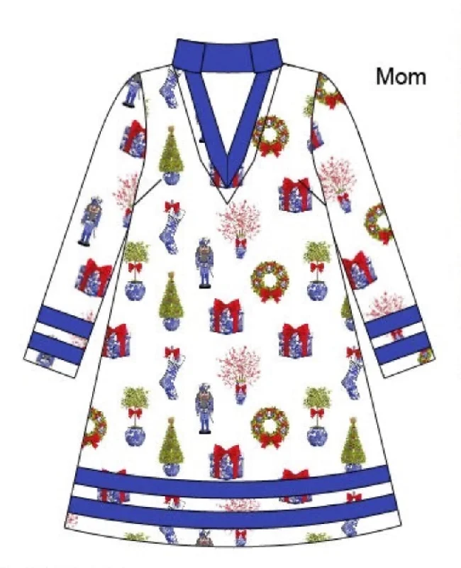 Christmas Chinoiserie Mom Dress Tunics Solid Classic