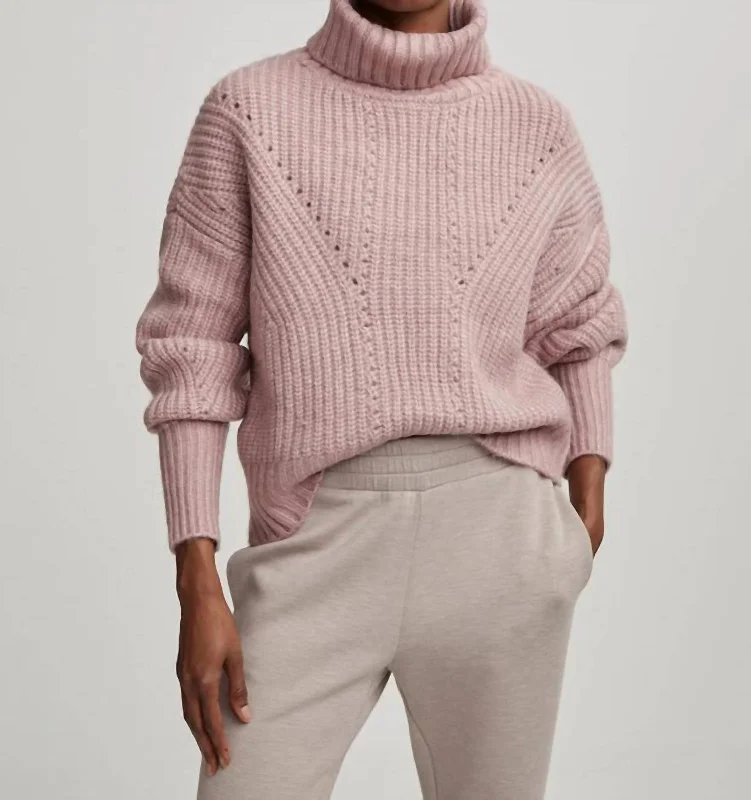 Rogan Cropped Knit Sweater In Woodrose Hooded Caped Shawl Collar