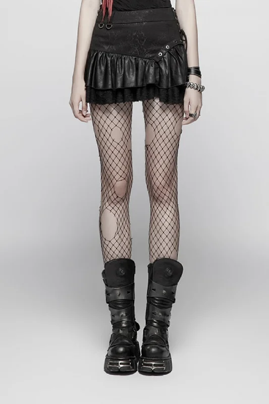 Black Multi-layer PU Leather Stitching Lace Women's Steampunk Skirt corduroy skirt durable Black Multi-layer PU Leather Stitching Lace Women's Steampunk Skirt corduroy skirt durable