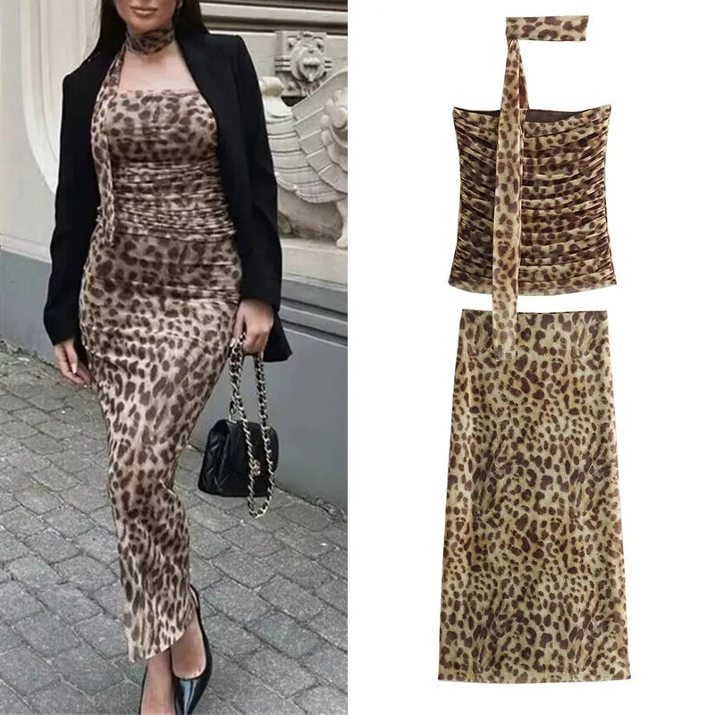 Leopard Print Tulle Crop Top Woman Ruched Off Shoulder Bandeau Top Women Sleeveless Backless Tube Top Zippered Front Buttoned Front Snap Front