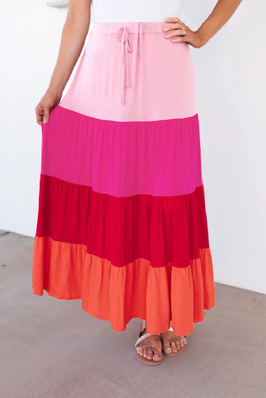 Talley Color Block Tiered Maxi Skirt cashmere skirt plush