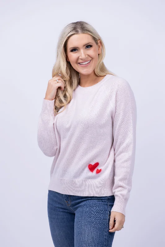 White + Warren Cashmere Embroidered Heart Sweater in Pink Sand Combo Machine Wash Dry Clean Hand Wash White + Warren Cashmere Embroidered Heart Sweater in Pink Sand Combo Machine Wash Dry Clean Hand Wash