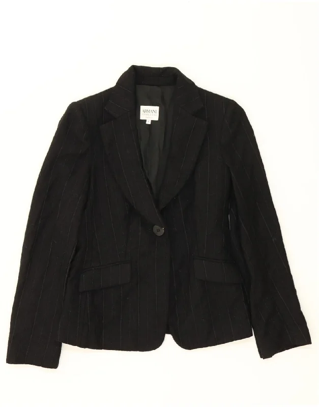 ARMANI COLLEZIONI Womens 1 Button Blazer Jacket IT 40 Small Black Striped Tailored Jacket Straight Jacket A-Line Jacket ARMANI COLLEZIONI Womens 1 Button Blazer Jacket IT 40 Small Black Striped Tailored Jacket Straight Jacket A-Line Jacket