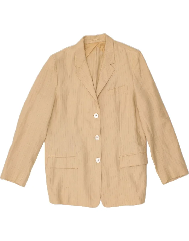 MAX MARA Womens 3 Button Blazer Jacket UK 16 Large Beige Striped Linen Lace Jacket Ribbed Jacket Sequined Jacket MAX MARA Womens 3 Button Blazer Jacket UK 16 Large Beige Striped Linen Lace Jacket Ribbed Jacket Sequined Jacket