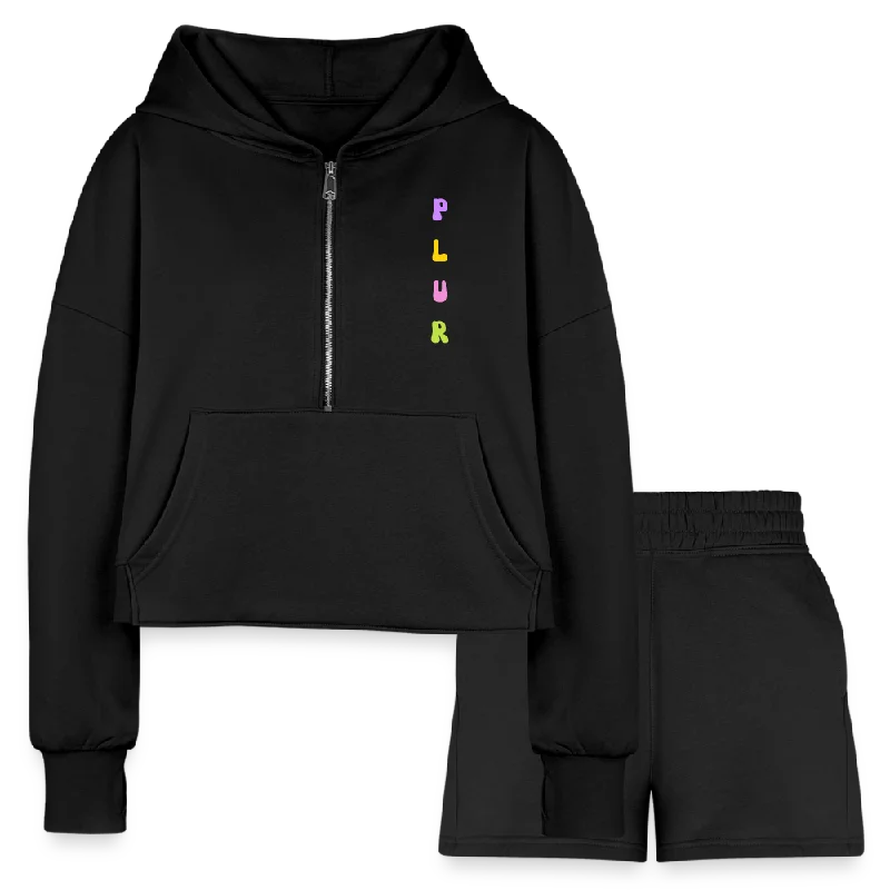 PLUR Women’s Crop Hoodie & Short Set Hoodie with Stripes Bold Sporty