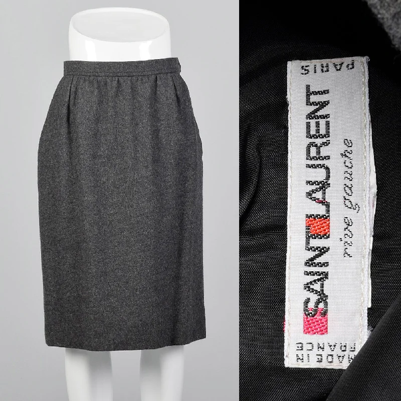 1970s Yves Saint Laurent Rive Gauche Gray Pencil Skirt with Pockets corduroy skirt textured