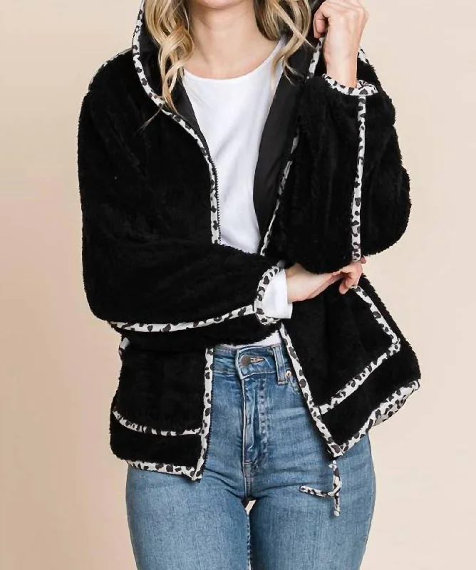 Hoodie Contrast Binding Faux Fur Solid Jacket In Black Embroidered Jacket Appliqued Jacket Beaded Jacket Hoodie Contrast Binding Faux Fur Solid Jacket In Black Embroidered Jacket Appliqued Jacket Beaded Jacket