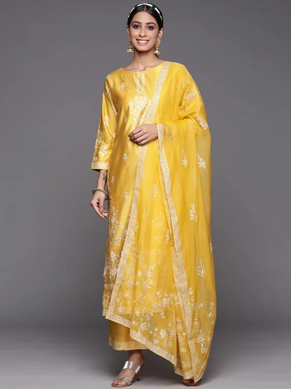 Women's Yellow Printed Straight Kurta Trousers With Dupatta Set - Indo Era Trousers Summer Linen Women's Yellow Printed Straight Kurta Trousers With Dupatta Set - Indo Era Trousers Summer Linen