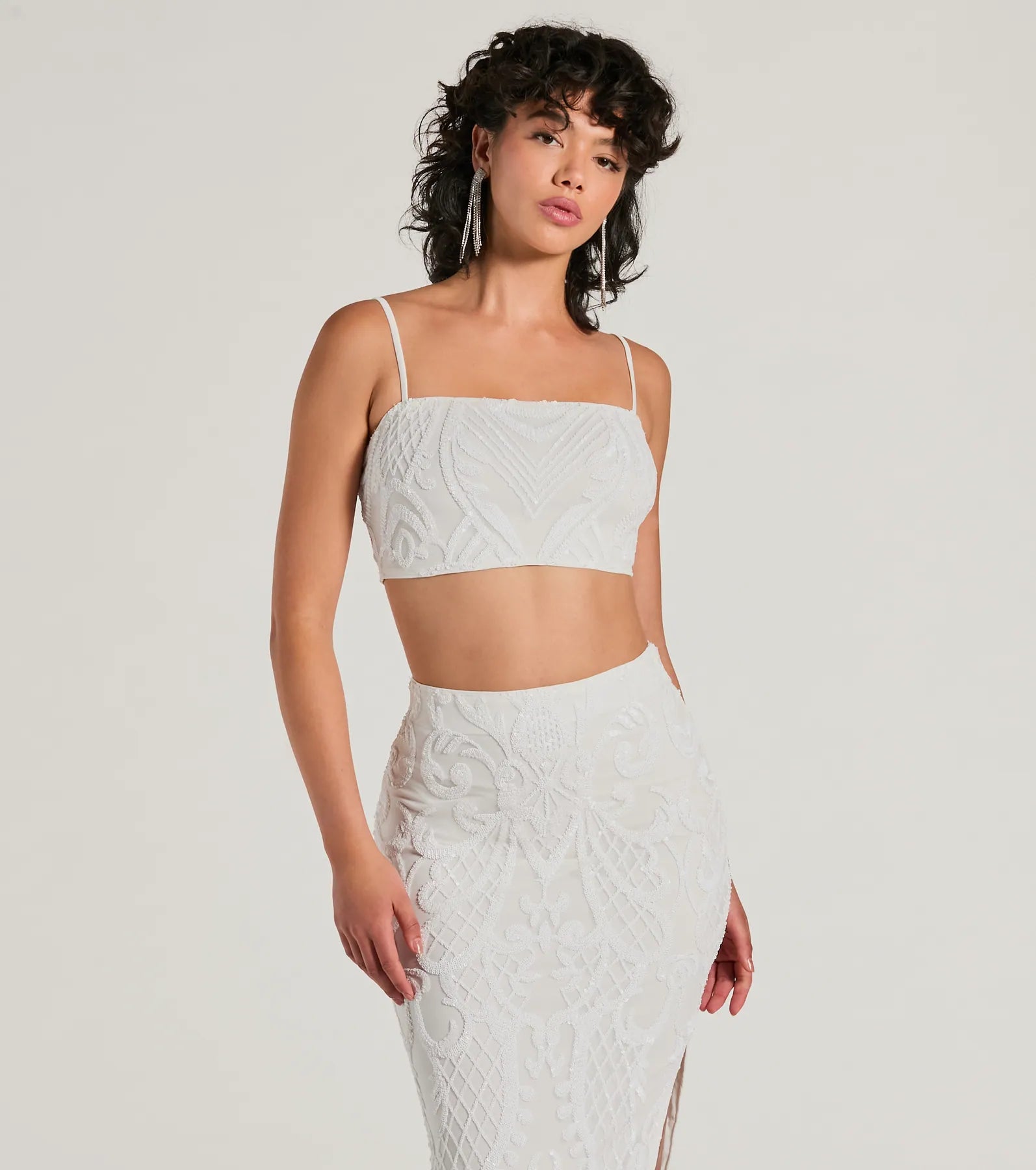 Let It Shine Sequin Sleeveless Crop Top Spandex Blend Rayon Blend Denim Blend