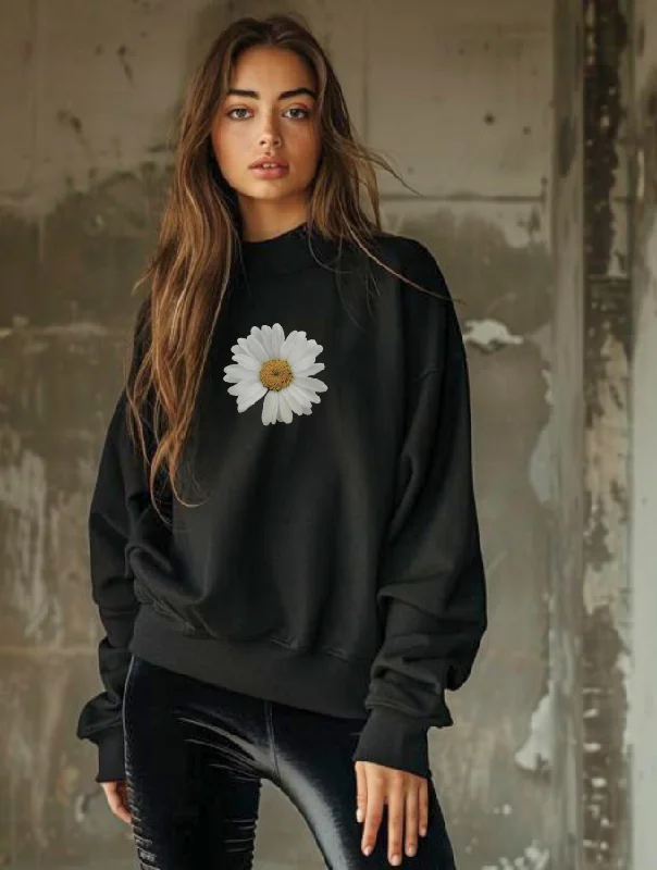 WHITE DAISY SWEATER - BLACK Zippered Buttoned Snapped