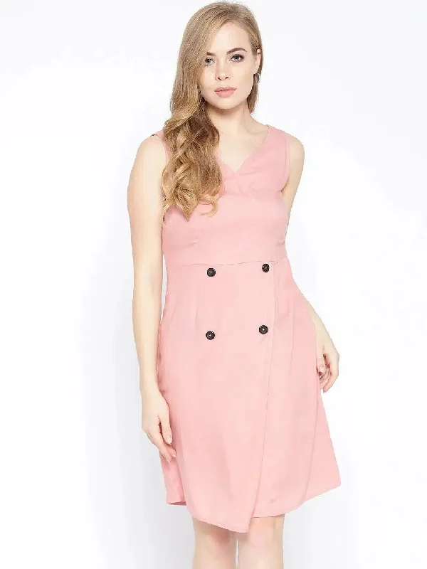 Slim Fit Dress with four buttons in Dusty Pink Tunics Short Trendy