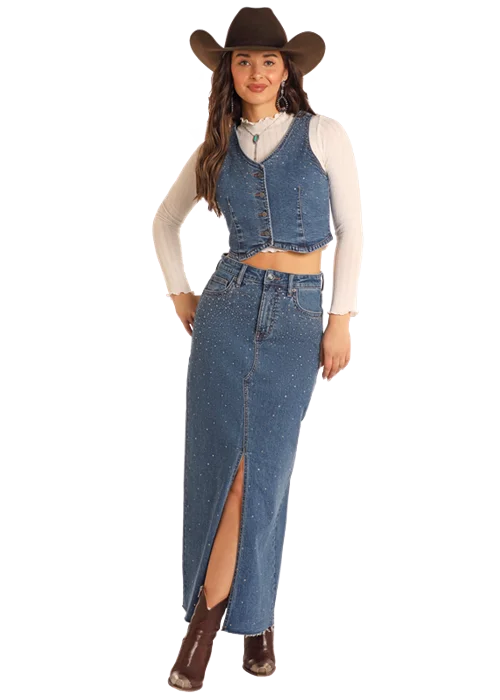 Women's Rock & Roll Cowgirl Maxi Skirt #BW69D05342 denim skirt classic