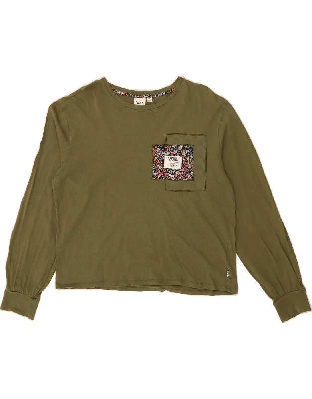 VANS Womens Crop Top Long Sleeve UK 14 Medium Khaki Cotton Fashionable Trendy Casual