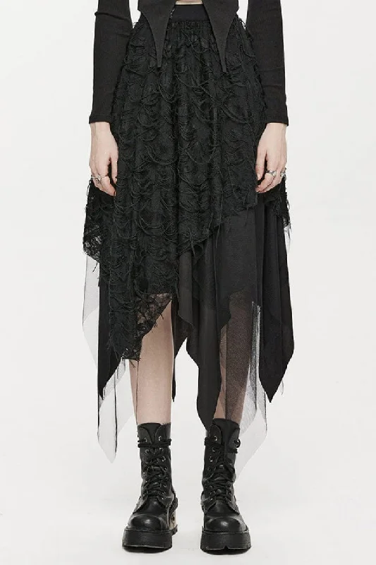 Black Butterfly Metal Buckle Irregular Hem Ripped Women's Punk Skirt chiffon skirt airy Black Butterfly Metal Buckle Irregular Hem Ripped Women's Punk Skirt chiffon skirt airy