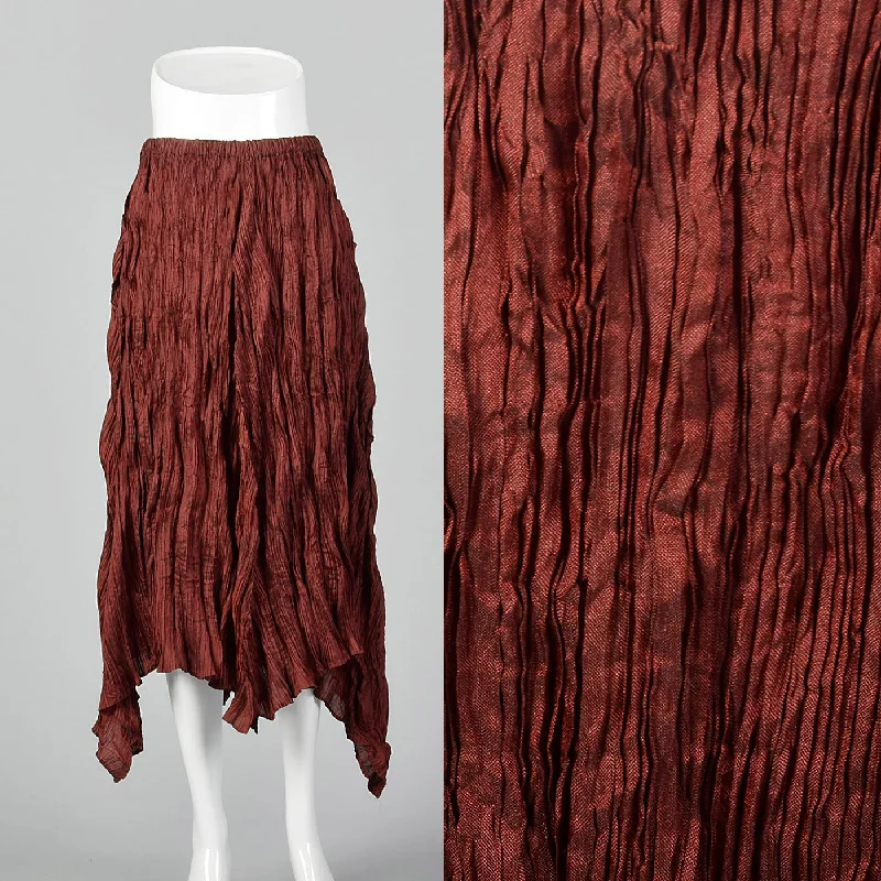 2000s Issey Miyake Iridescent Red Pleated Skirt with Asymmetric Hem zip skirt side