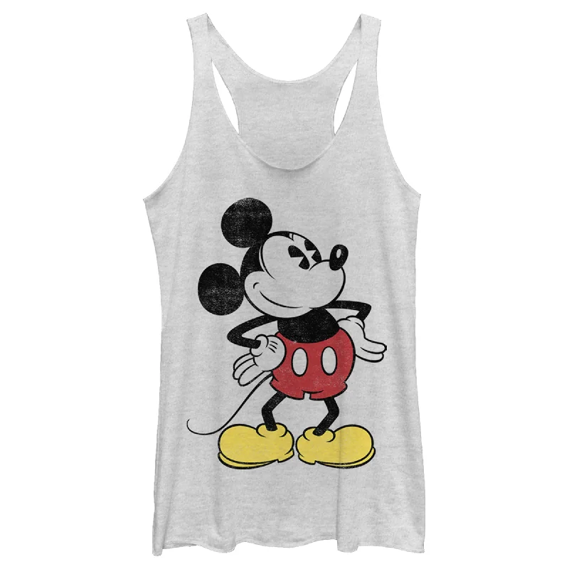 Women's Mickey & Friends Classic Mickey Distressed Racerback Tank Top low neck tank