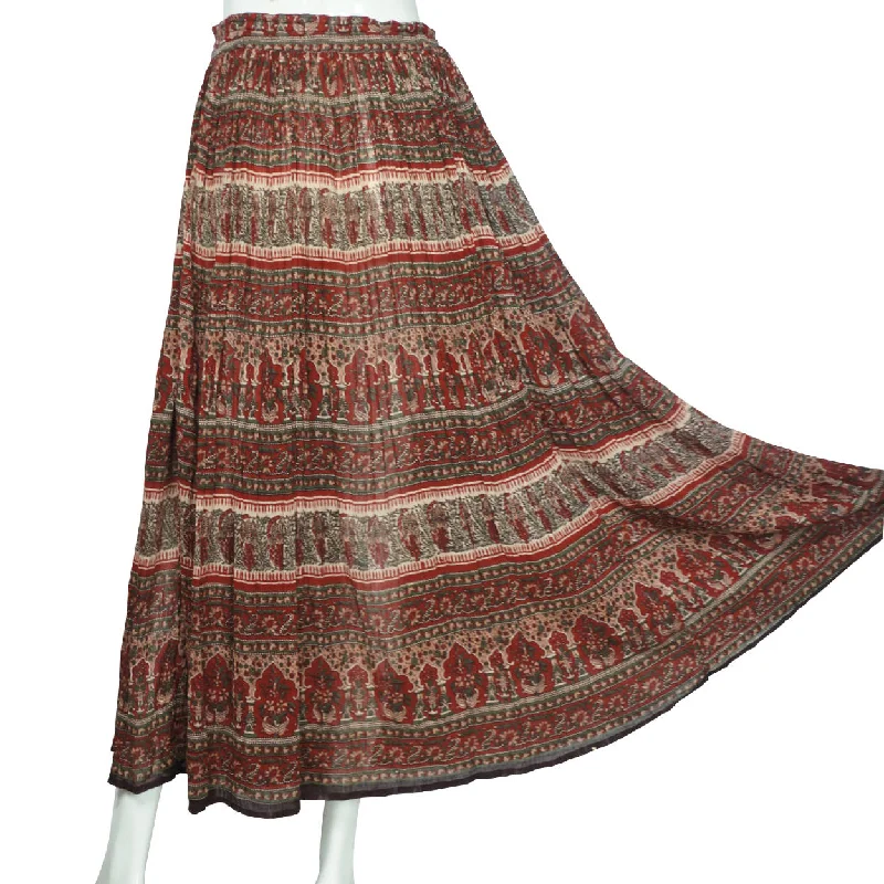 Vintage Indian Gauze Cotton Skirt with Red & Green Floral Pattern One Size leather skirt refined Vintage Indian Gauze Cotton Skirt with Red & Green Floral Pattern One Size leather skirt refined