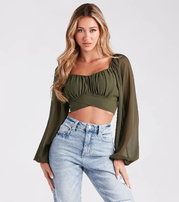 Fashion Reputation Chiffon Tie-Back Crop Top Hooded Caped Shawl Collar