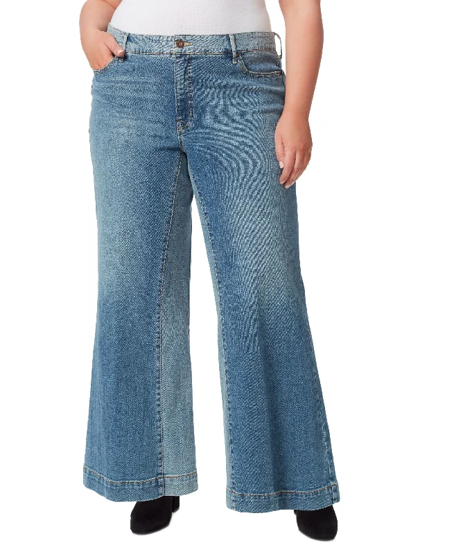 Trendy Plus Size True Love Wide-Leg Trouser Jeans Chinos Cotton Straight Leg