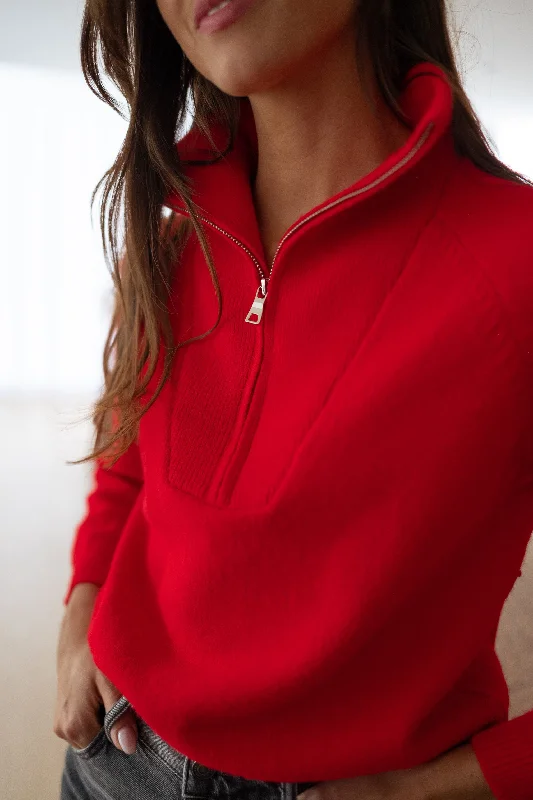 Red Ryo Sweater Welt Pockets Slit Pockets Flap Pockets