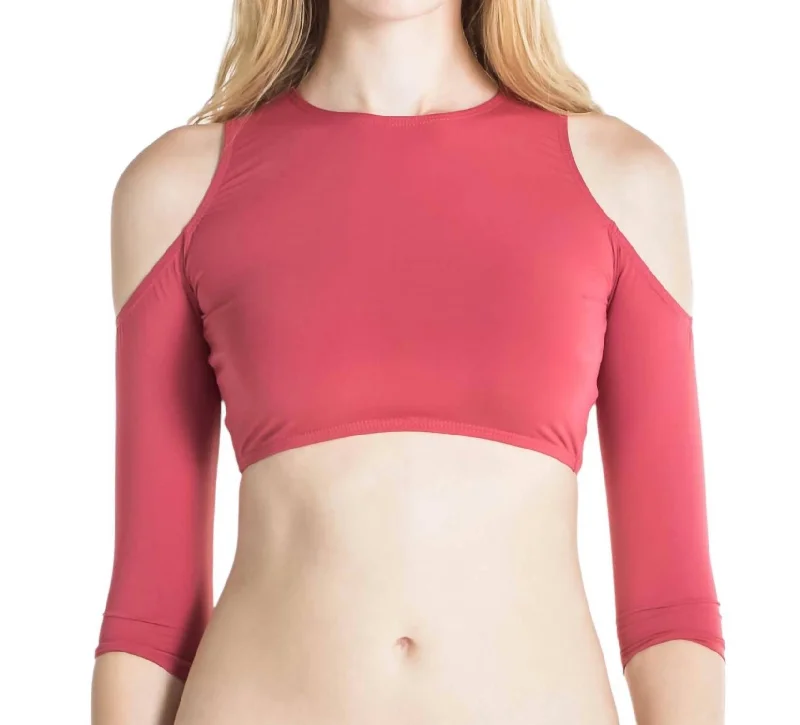 Clara Bikini Crop Top In Terracotta Asymmetrical Pockets Print