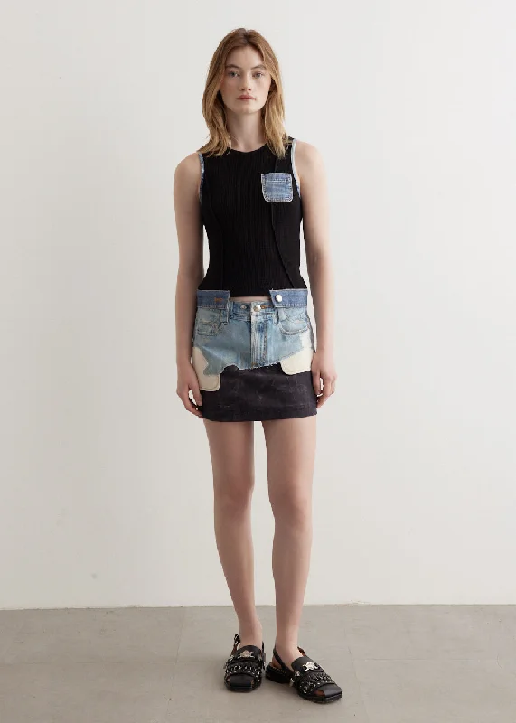 Faux-Denim Leather Printed Mini Skirt denim skirt durable