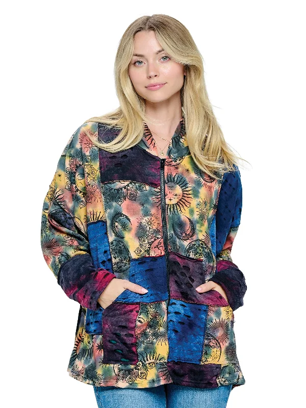 Jacket Sun Moon Tie Dye Patches A-Line Jacket Boat Neck Shawl Collar