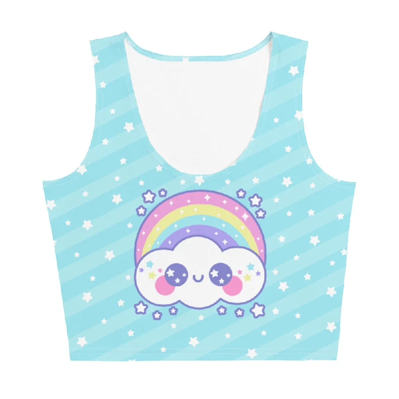 Happy Rainbow Cloud Blue Crop Top Elegant Classic Vintage