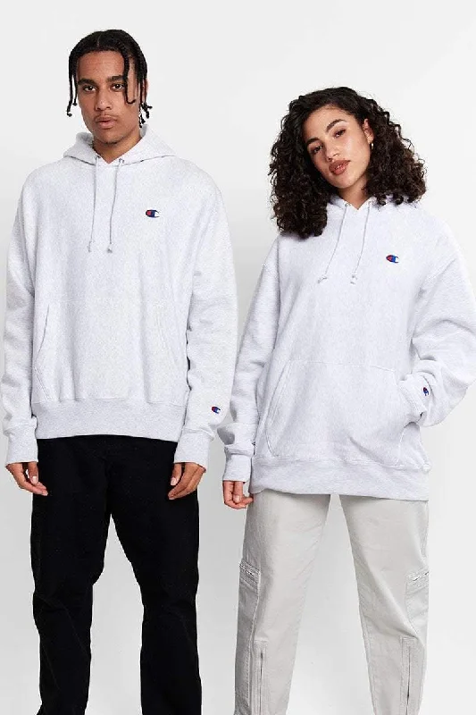 CHAMPION REVERSE WEAVE SMALL C UNISEX HOODIE - SILVER GREY Hoodie with Rolled Sleeves Casual Relaxed CHAMPION REVERSE WEAVE SMALL C UNISEX HOODIE - SILVER GREY Hoodie with Rolled Sleeves Casual Relaxed