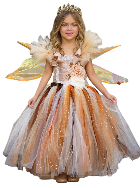 Girls Golden Fairy Sparkle Tutu Costume Dress Tunics Print Colorful