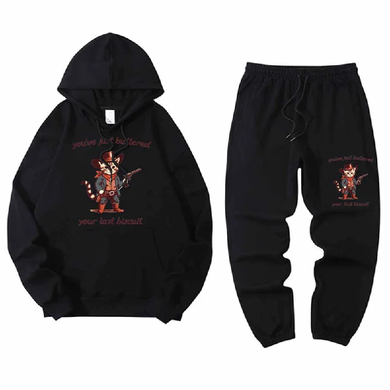 Cat Sheriff You’ve Just Buttered Crew Collar Hoodie Pants Set Hoodie with Elastic Waist Stretchable Comfortable Cat Sheriff You’ve Just Buttered Crew Collar Hoodie Pants Set Hoodie with Elastic Waist Stretchable Comfortable
