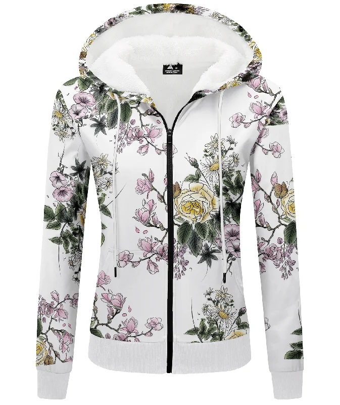 Women's White Full Zip Up Casual Hoodie-ZPK006205 Hoodie with Logo Branding Identity
