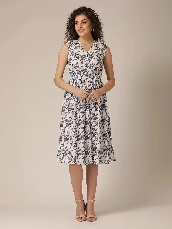 Assymetric Button Dress Off White and Blue Tunics Satin smooth