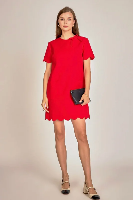 Red Scallop Dress Tunics Running lightweight