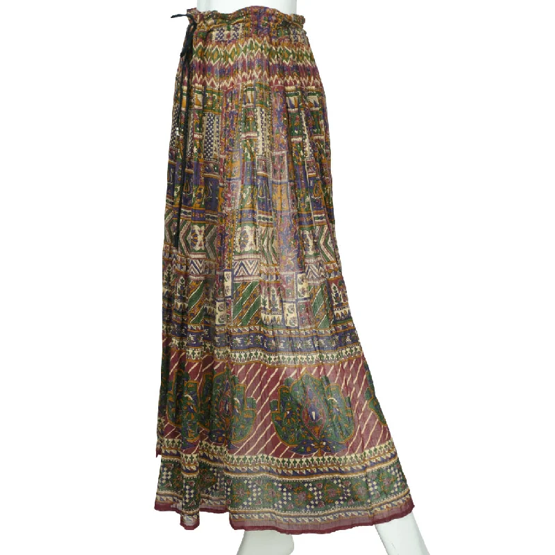 Vintage 1970s Indian Gauze Cotton Skirt w Floral Block Printed Pattern One Size lace skirt feminine Vintage 1970s Indian Gauze Cotton Skirt w Floral Block Printed Pattern One Size lace skirt feminine