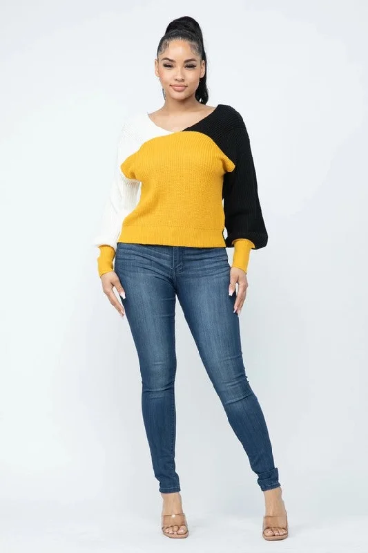 Color Block Twisted Open Back Loose Fit Cozy Sweater Available in Sizes S-XL Fitted Loose Oversized