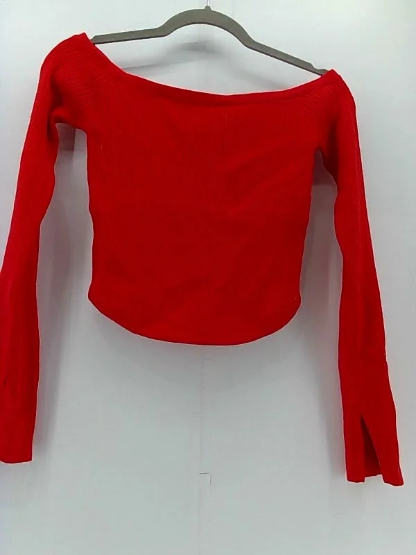 Women's Stretch Off-Shoulder Red Sweater - Medium Lightweight Heavyweight Midweight