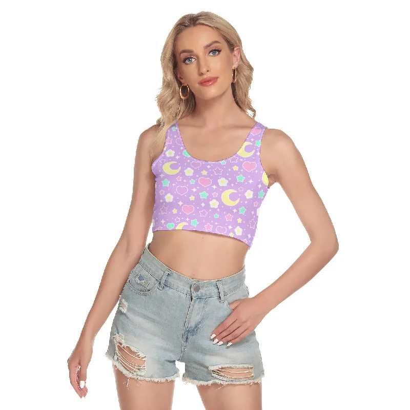 Magical Spring Purple Crop Top Ribbed Crop Top High Neck Heavyweight