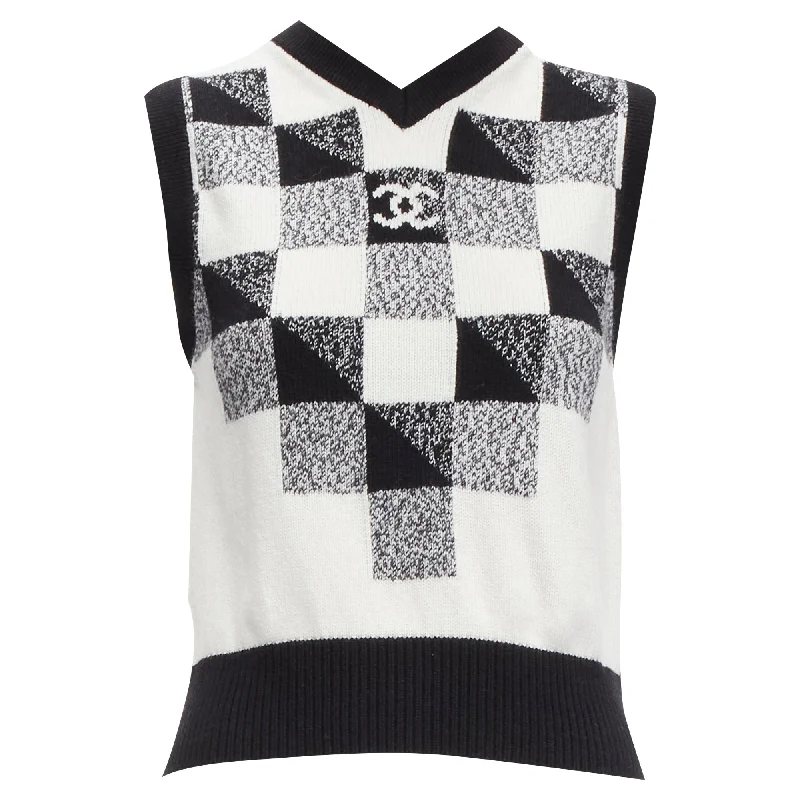 Chanel cashmere graphic check cc logo sweater vest Print Jacquard Patchwork