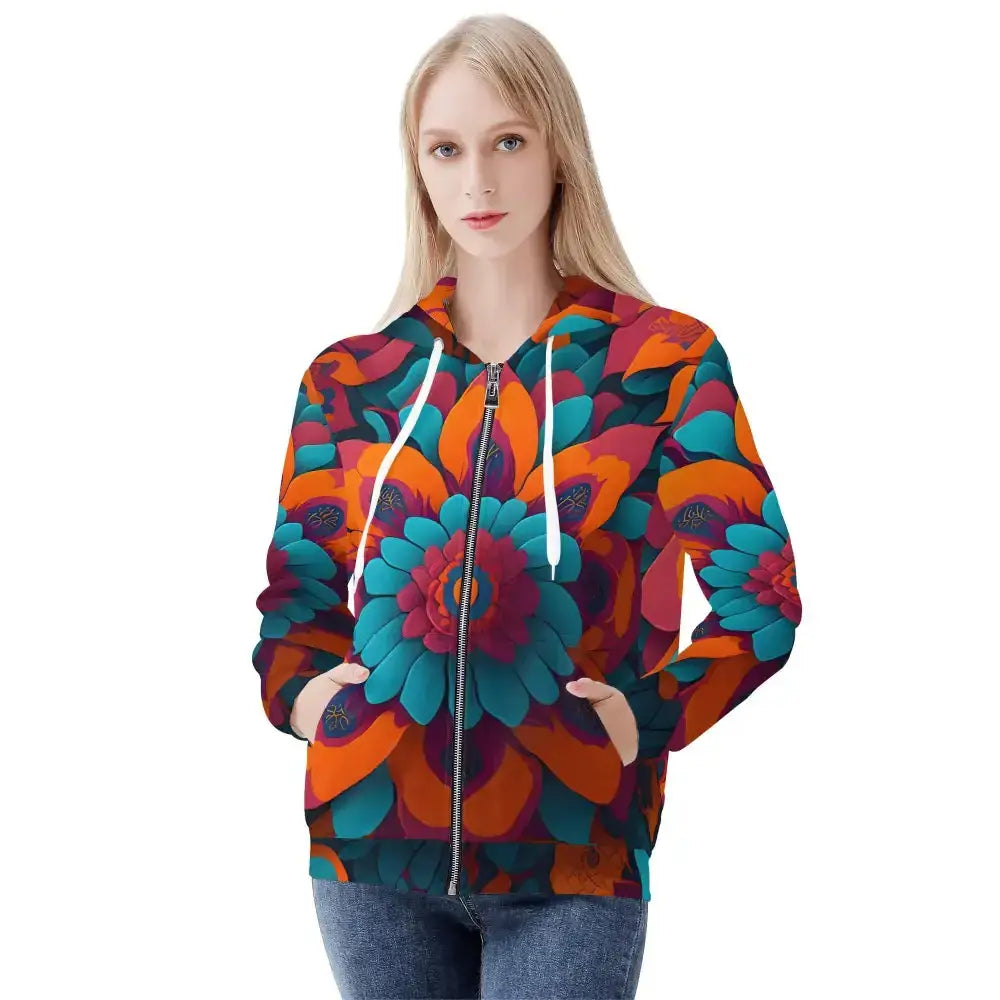 Womens floral fusion zip hoodie Oversized Hoodie Comfort Casual