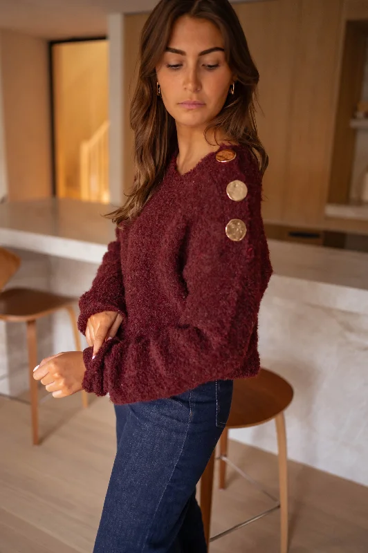 Burgundy Indra Sweater Collared Crew Neck Turtle Neck