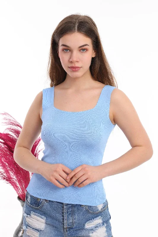 Women's Blue Tank Top Thick Strap Singlet Slim Summer Square Collar Knitwear mint tank top Women's Blue Tank Top Thick Strap Singlet Slim Summer Square Collar Knitwear mint tank top