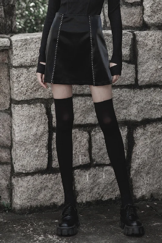 Black Rivet Lace A Version Women's Punk Leather Skirt lace skirt elegant