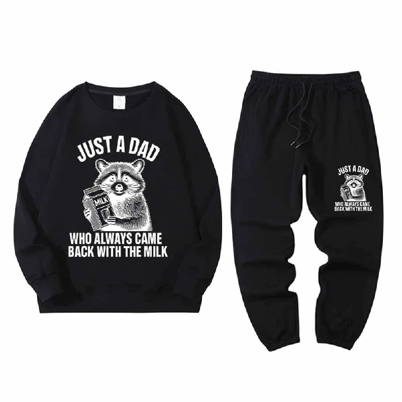 Just A Dad Raccoon Crew Collar Sweatshirt Pants Set Hoodie with Hem Frayed Vintage Worn Just A Dad Raccoon Crew Collar Sweatshirt Pants Set Hoodie with Hem Frayed Vintage Worn
