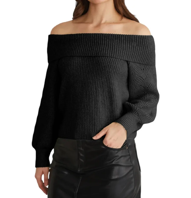 Marisa Sweater In Black Notch Collar Peter Pan Collar Cowl Neck