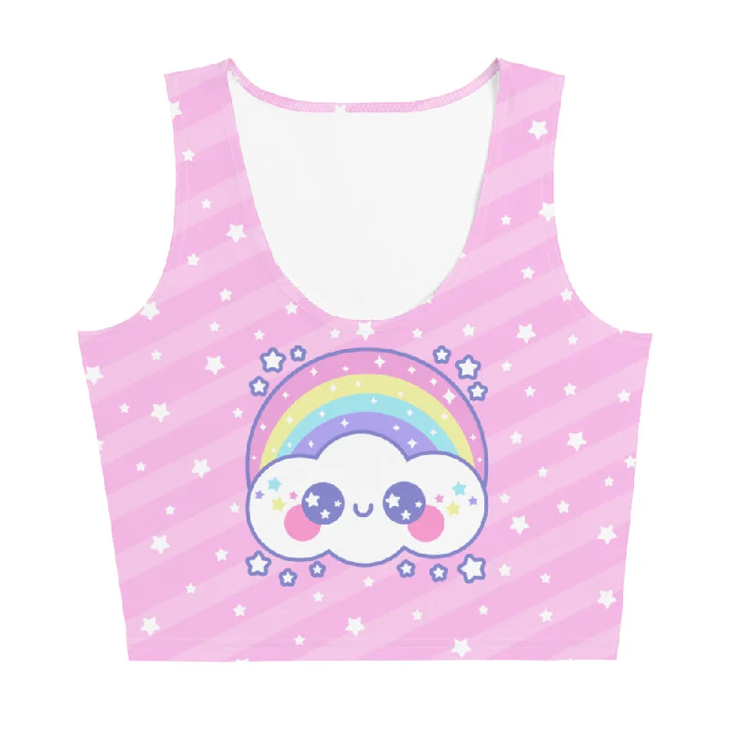 Happy Rainbow Cloud Pink Crop Top Layered Multi-layer Single Layer