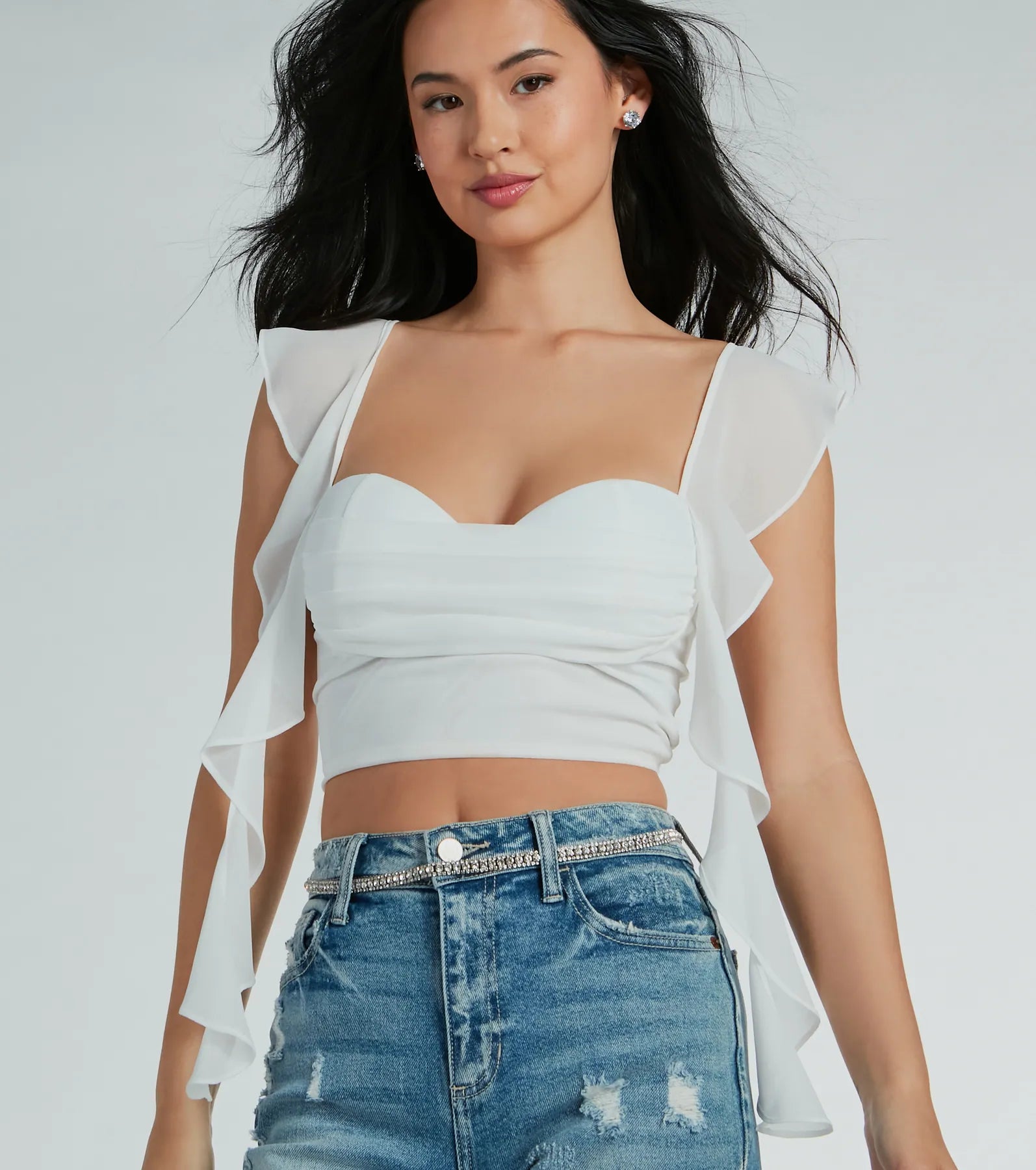 Sweetest Look Ruched And Ruffled Chiffon Crop Top Chenille Fabric Brocade Fabric Lace Fabric Sweetest Look Ruched And Ruffled Chiffon Crop Top Chenille Fabric Brocade Fabric Lace Fabric