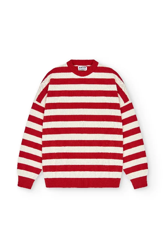 Sweater Stripes Red Print Jacquard Patchwork