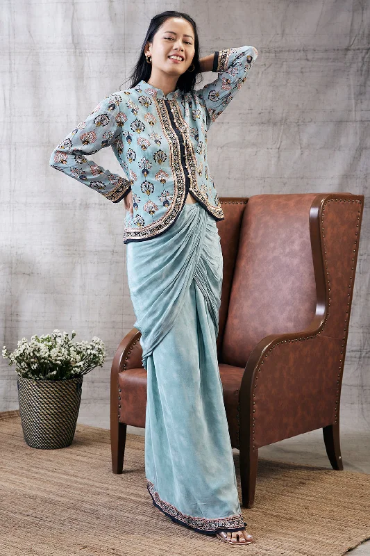 Sarouk Printed Drape Skirt With Embroidered Top pleated skirt texture